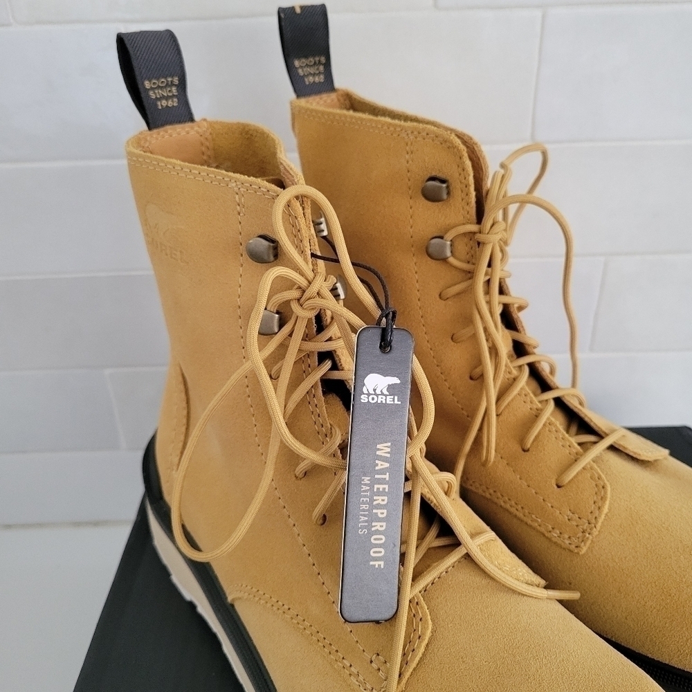 NWT Sorel Hi Line Lace-Up Waterproof Leather Platform Boots Geo Yellow/Jet 8.5 - Picture 8 of 8